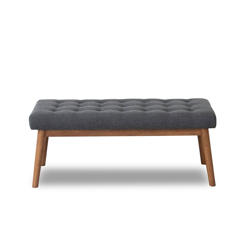 Pemberly Row Mid-Century Modern Fabric Bench in Gray