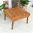 Pemberly Row Square Tufted Genuine Italian Leather Ottoman in Tan