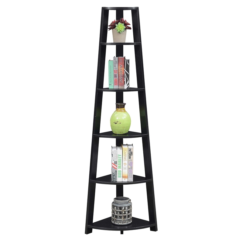 Pemberly Row 5 Tier Corner Bookcase in Black
