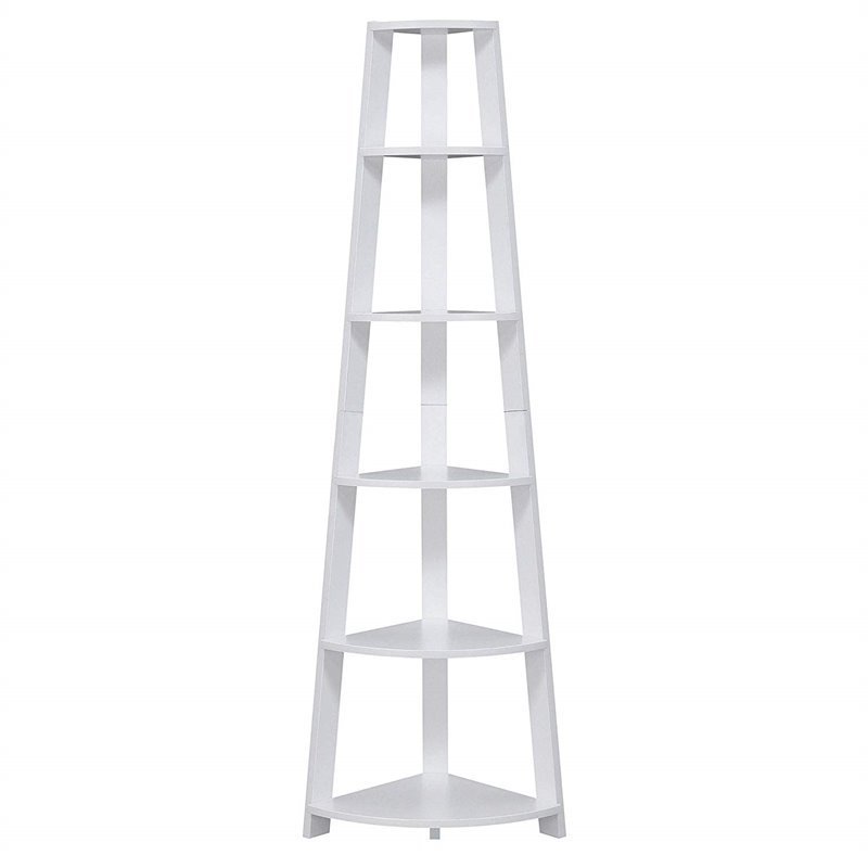 Pemberly Row 5 Tier Tall Wall Corner Bookshelf Bookcase in White