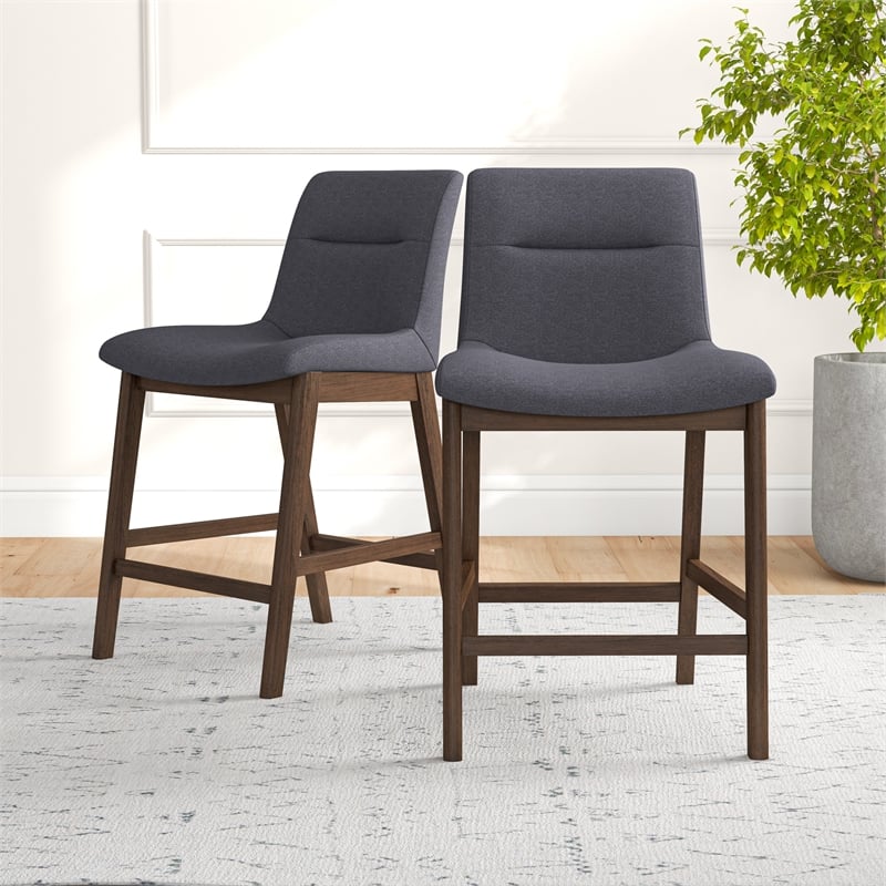 Pemberly Row Square Fabric Upholstered Counter Stool in Dark Gray (Set of 2)