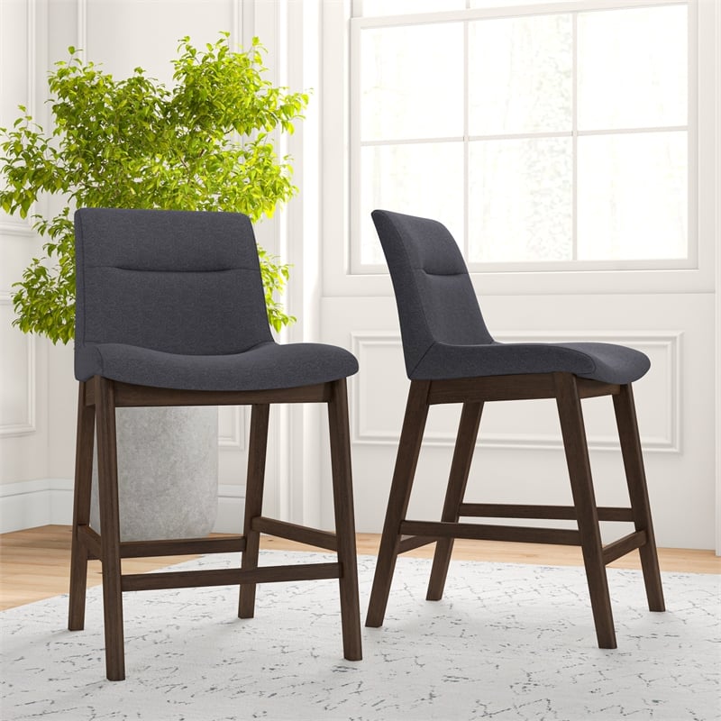 Pemberly Row Square Fabric Upholstered Counter Stool in Dark Gray (Set of 2)