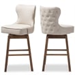 Pemberly Row Fabric Bar Stool Chair Set of 2 - Beige & Rotating Semi-circle Seat