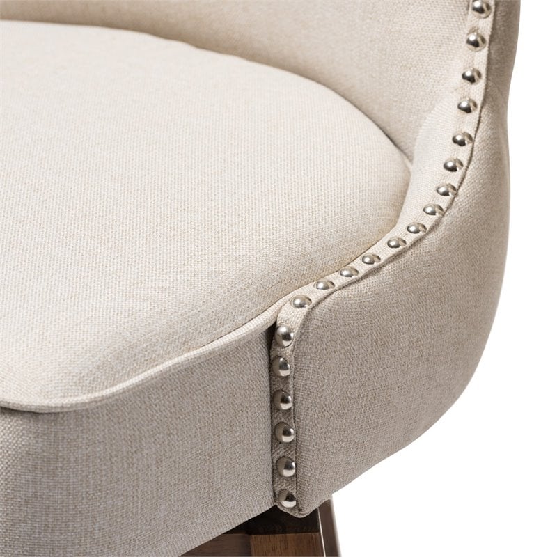 Pemberly Row Fabric Bar Stool Chair Set of 2 - Beige & Rotating Semi-circle Seat