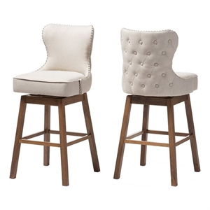 Pemberly Row Fabric Bar Stool Chair Set of 2 - Beige & Rotating Semi-circle Seat
