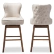 Pemberly Row Fabric Bar Stool Chair Set of 2 - Beige & Rotating Semi-circle Seat