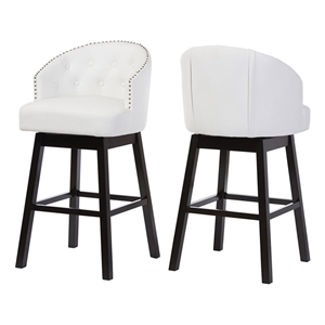 Pemberly Row 31&quot Contemporary Faux Leather Swivel Bar Stool in White (Set of 2)