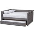 Pemberly Row Scrolled Arm Fabric Tufted Full Daybed with Trundle in Gray