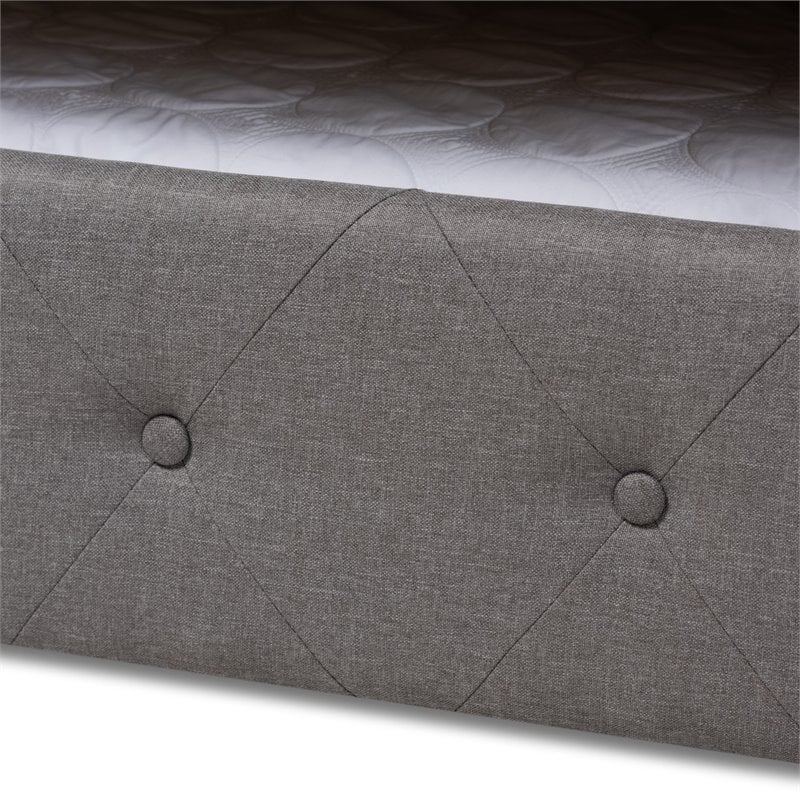 Pemberly Row Scrolled Arm Fabric Tufted Full Daybed with Trundle in Gray