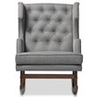 Pemberly Row Tufted Wingback Rocker in Gray and Dark Walnut