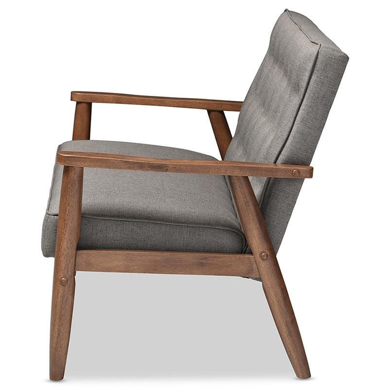 Pemberly Row Faux Leather Tufted Loveseat in Gray and Walnut