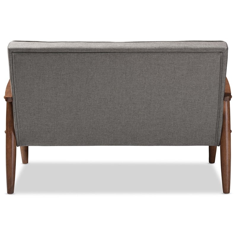 Pemberly Row Faux Leather Tufted Loveseat in Gray and Walnut