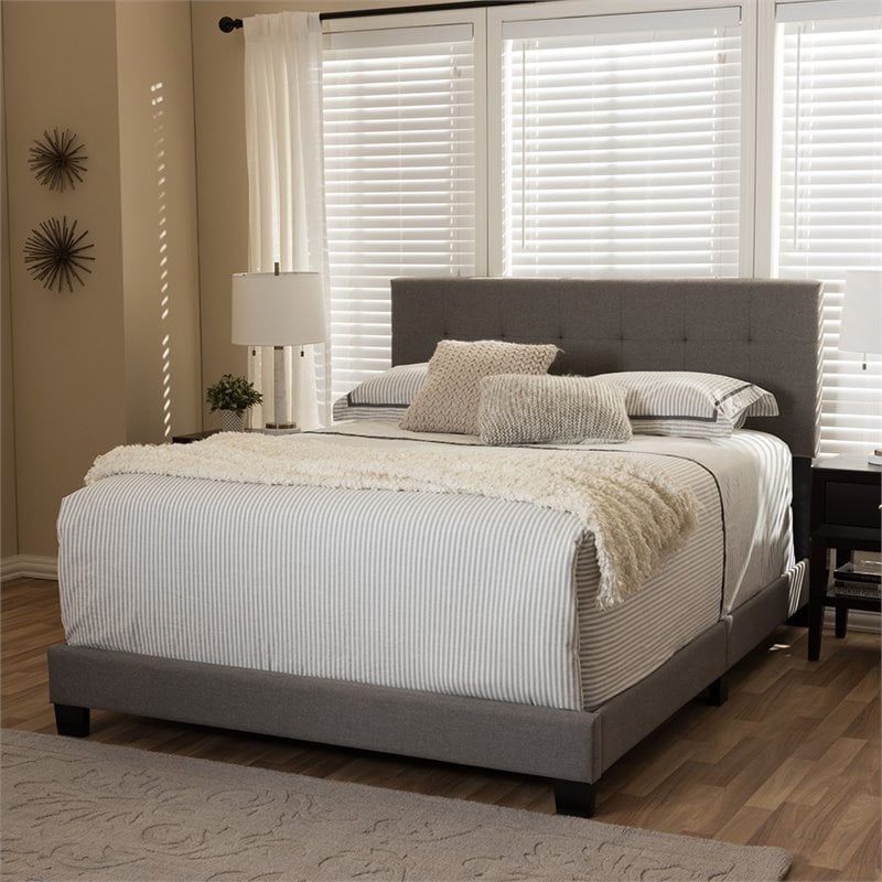 Pemberly Row Modern Tufted Fabric Upholstered Queen Panel Bed in Gray