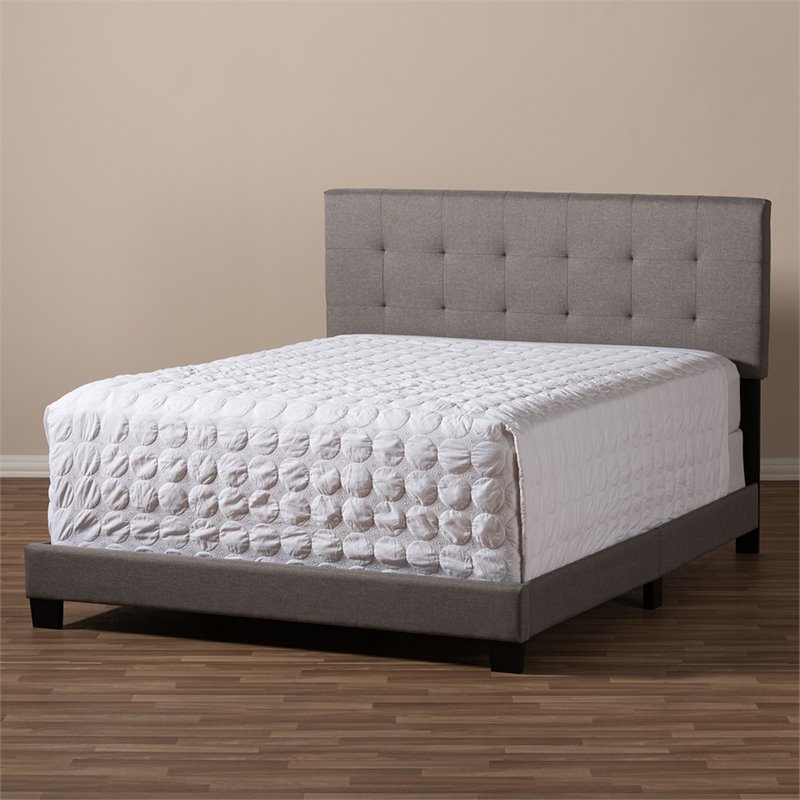 Pemberly Row Modern Tufted Fabric Upholstered Queen Panel Bed in Gray