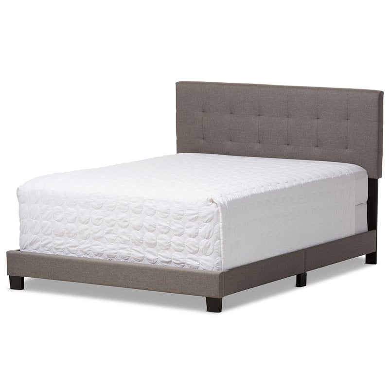 Pemberly Row Modern Tufted Fabric Upholstered Queen Panel Bed in Gray