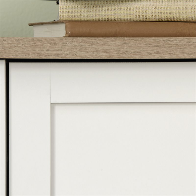 Pemberly Row Modern Engineered Wood Armoire in Soft White/Lintel Oak