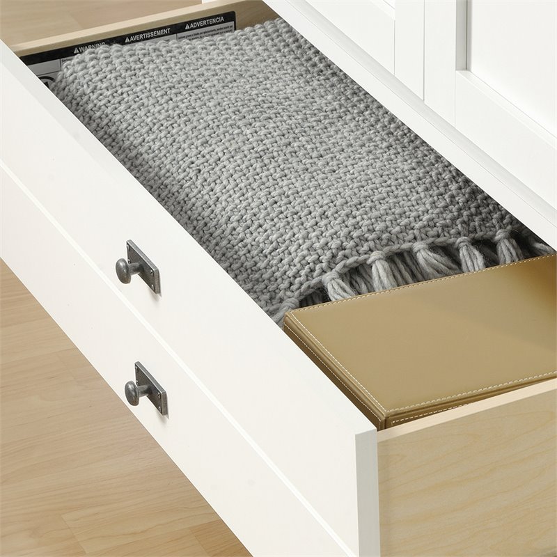 Pemberly Row Modern Engineered Wood Armoire in Soft White/Lintel Oak