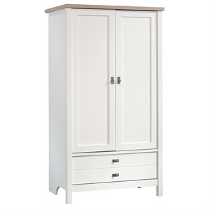 pemberly row modern engineered wood armoire in soft white and lintel oak