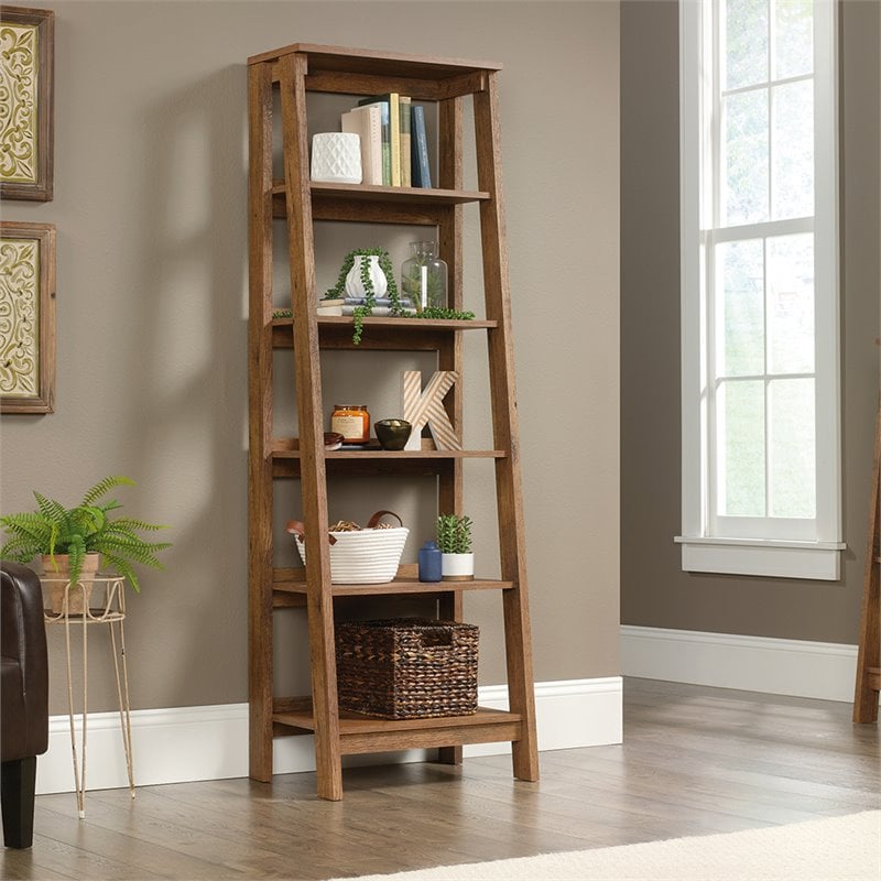 Pemberly Row 5-Shelf Transitional Engineered Wood Bookcase in Vintage Oak