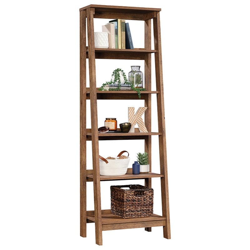 Pemberly Row 5-Shelf Transitional Engineered Wood Bookcase in Vintage Oak
