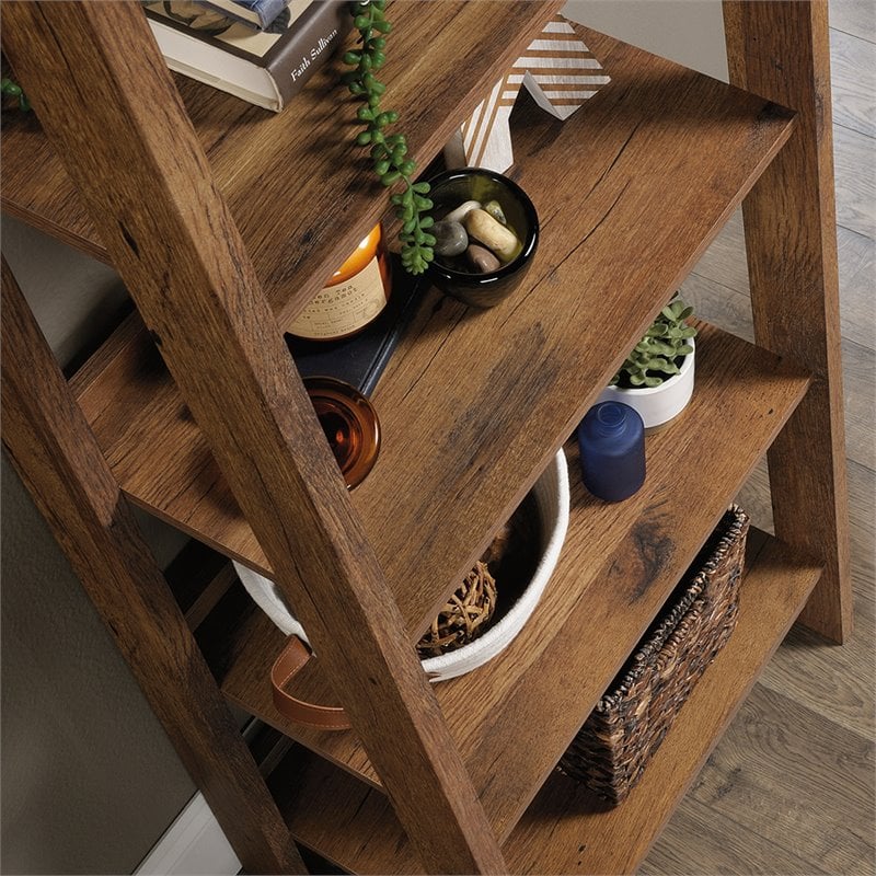 Pemberly Row 5-Shelf Transitional Engineered Wood Bookcase in Vintage Oak