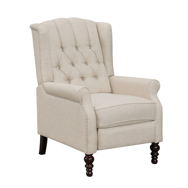 Pemberly Row Tufted Wingback Linen Recliner in Beige - PR-4753-1966941-2