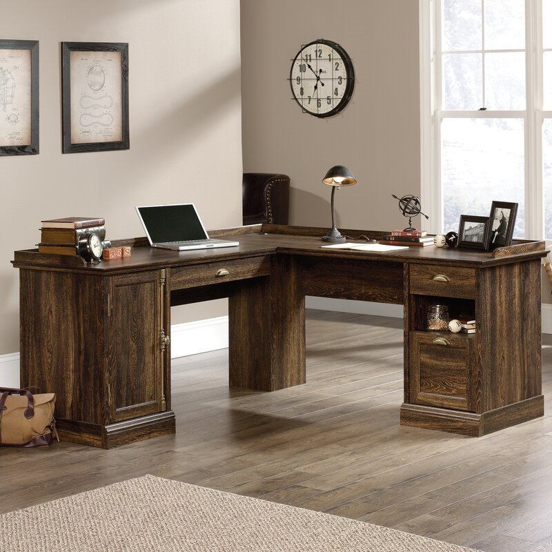 Pemberly Row L Shaped Computer Desk in Iron Oak | Cymax Business