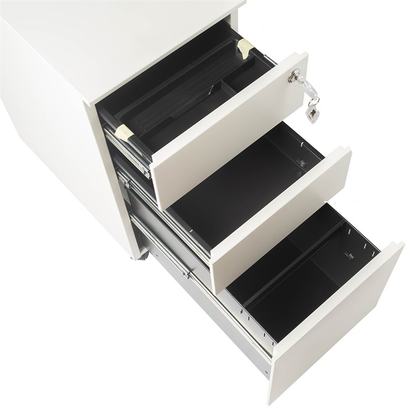 Pemberly Row 3 Drawer Slim Mobile File with Lock in White PR475319476522