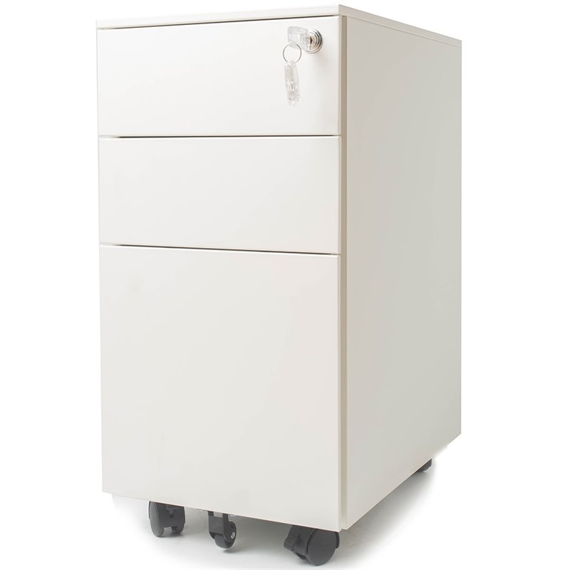 Pemberly Row 3 Drawer Slim Mobile File with Lock in White PR475319476522