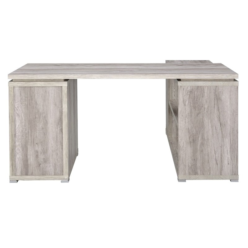 Pemberly Row Transitional Engineered Wood L Desk in Gray/Silver