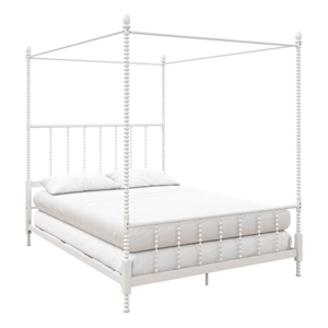 Pemberly Row Mid-Century Metal Full Size Canopy Bed in White