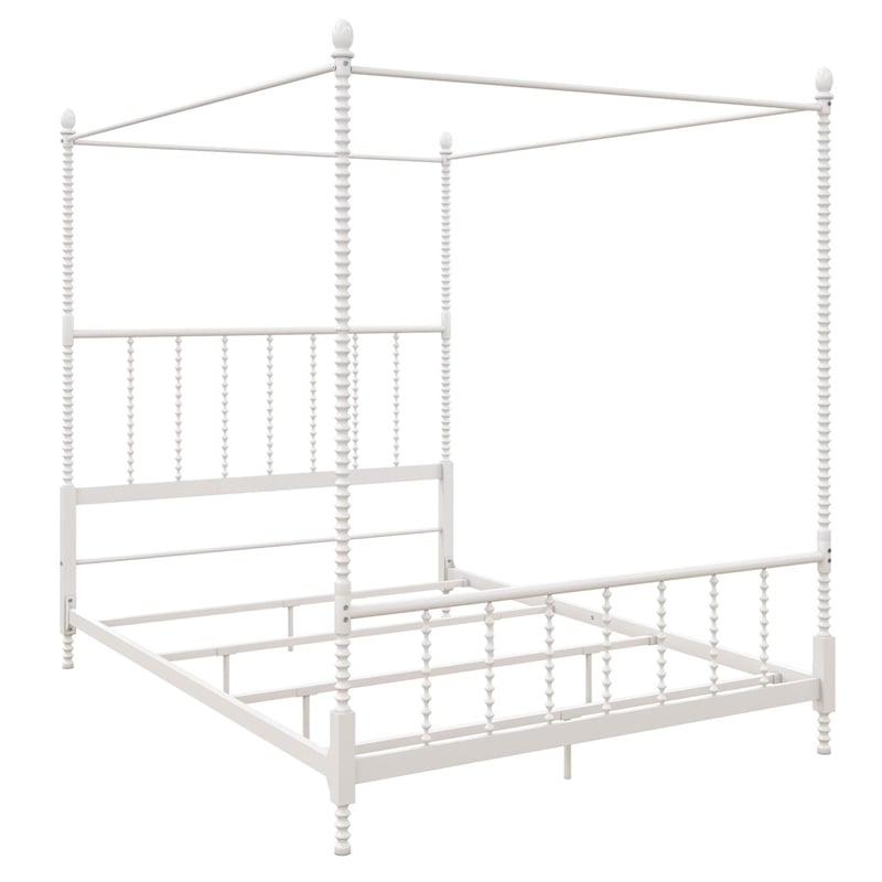 Pemberly Row Mid-Century Metal Full Size Canopy Bed in White