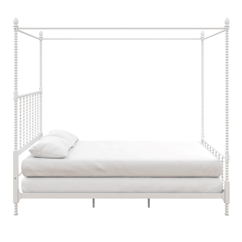 Pemberly Row Mid-Century Metal Full Size Canopy Bed in White