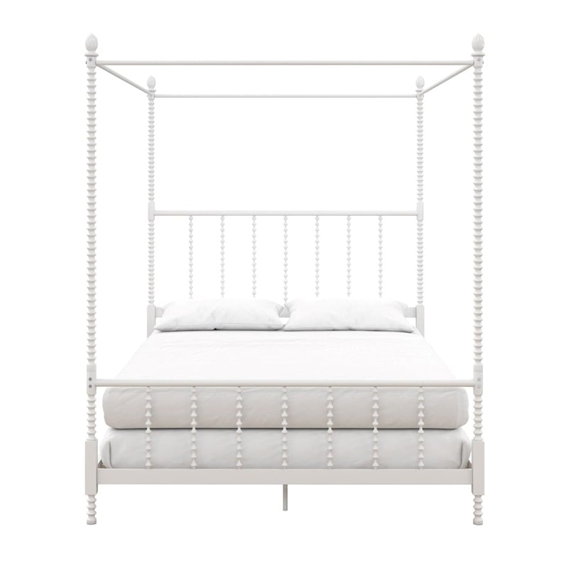 Pemberly Row Mid-Century Metal Full Size Canopy Bed in White