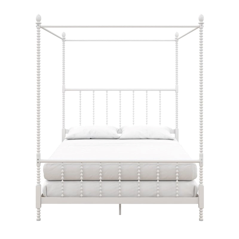Pemberly Row Transitional Metal Queen Size Canopy Bed in White