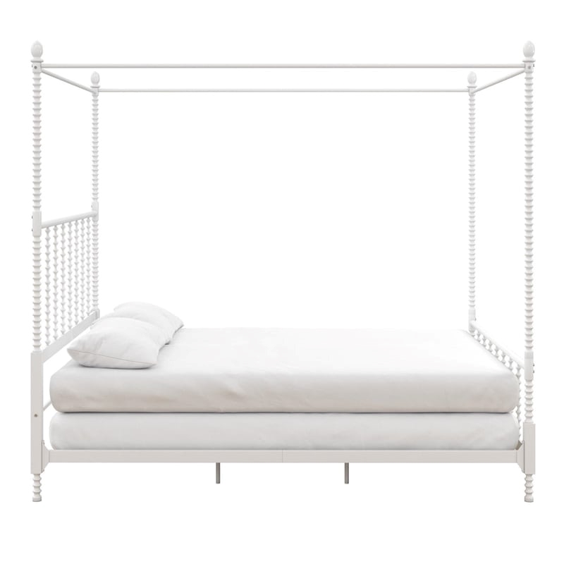 Pemberly Row Transitional Metal Queen Size Canopy Bed in White