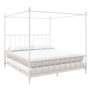 Pemberly Row King Size Canopy Bed in Metal in White - Easy Assembly