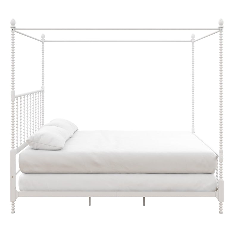 Pemberly Row King Size Canopy Bed in Metal in White - Easy Assembly