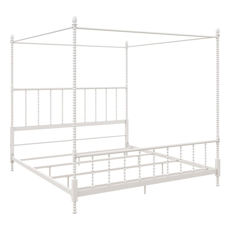 Pemberly Row King Size Canopy Bed in Metal in White - Easy Assembly