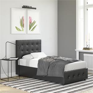 Pemberly Row Tufted Faux Leather Twin Bed in Black