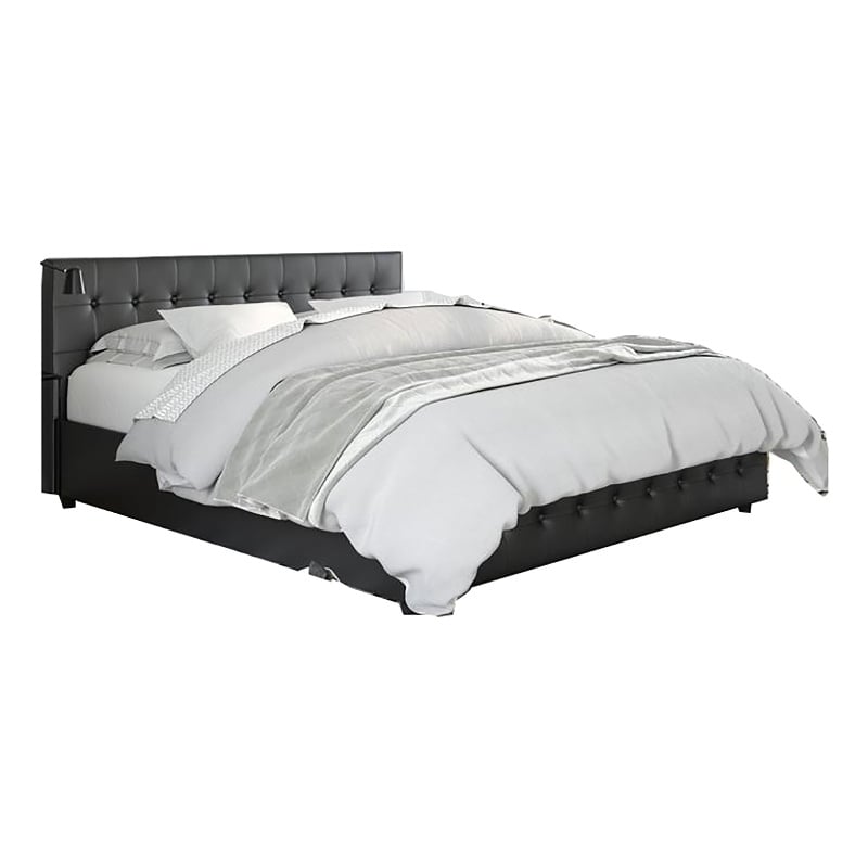 Pemberly Row Modern Faux Leather Tufted King Size Bed in Black