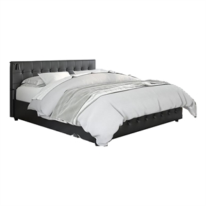 Pemberly Row Modern Faux Leather Tufted King Size Bed in Black