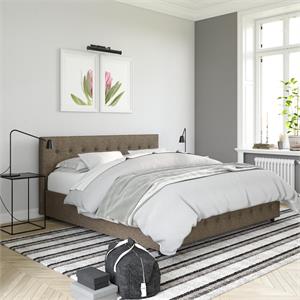 Pemberly Row Tufted Linen King Bed in Gray