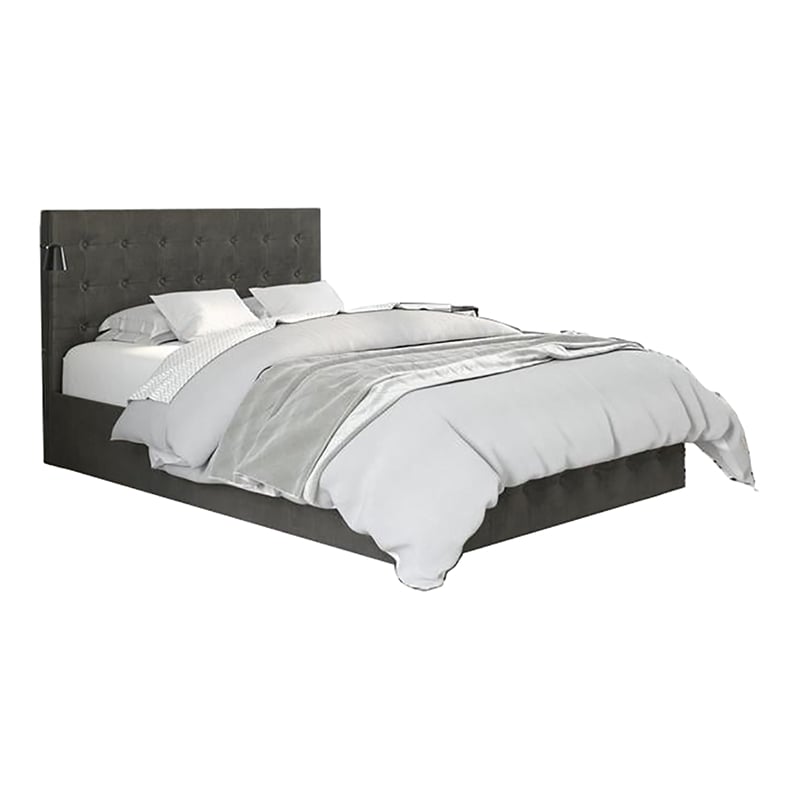 Pemberly Row Modern Tufted Velvet Upholstered Full Size Bed in Gray
