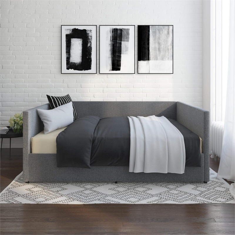 Pemberly Row Modern Fabric/Robust Wood Full Daybed with Storage in Gray