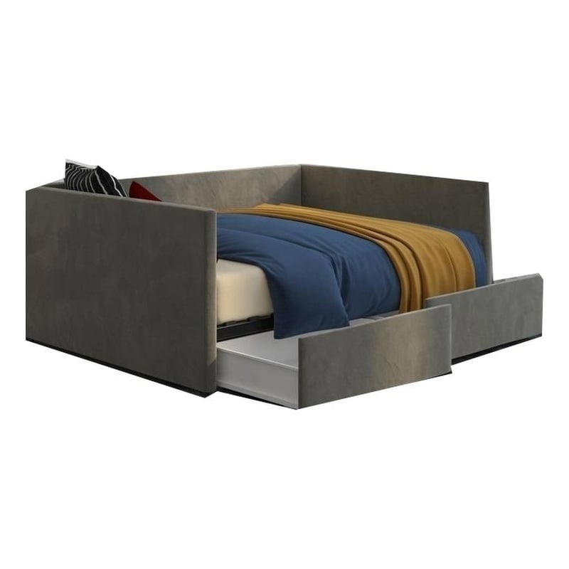 Pemberly Row Modern Velvet/Robust Wood Full Daybed with Storage in Gray