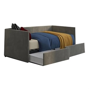 Pemberly Row Modern Velvet/Robust Wood Twin Daybed with Storage in Gray