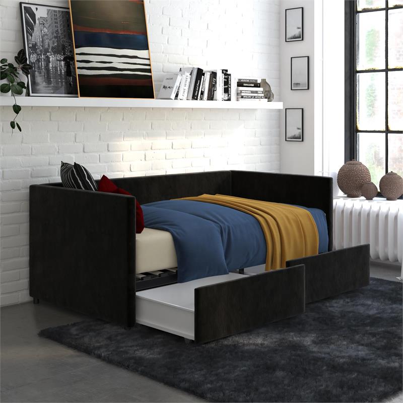 Pemberly Row Velvet Twin Daybed with Storage in Black Cymax Business