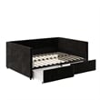 Pemberly Row Modern Velvet/Robust Wood Full Daybed with Storage in Black