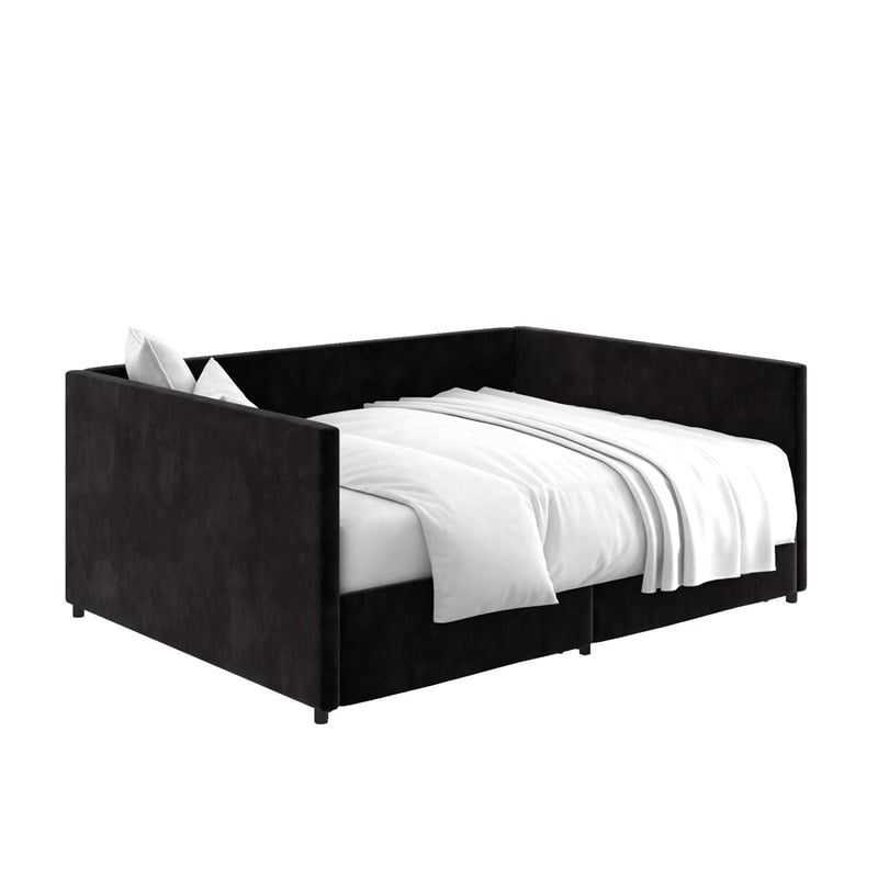 Pemberly Row Modern Velvet/Robust Wood Full Daybed with Storage in Black
